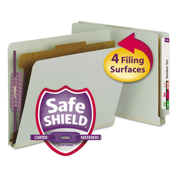Smead® End Tab Pressboard Classification Folders With Safeshield Coated Fasteners, 1 Divider, Letter Size, Gray-green, 10-box freeshipping - TVN Wholesale